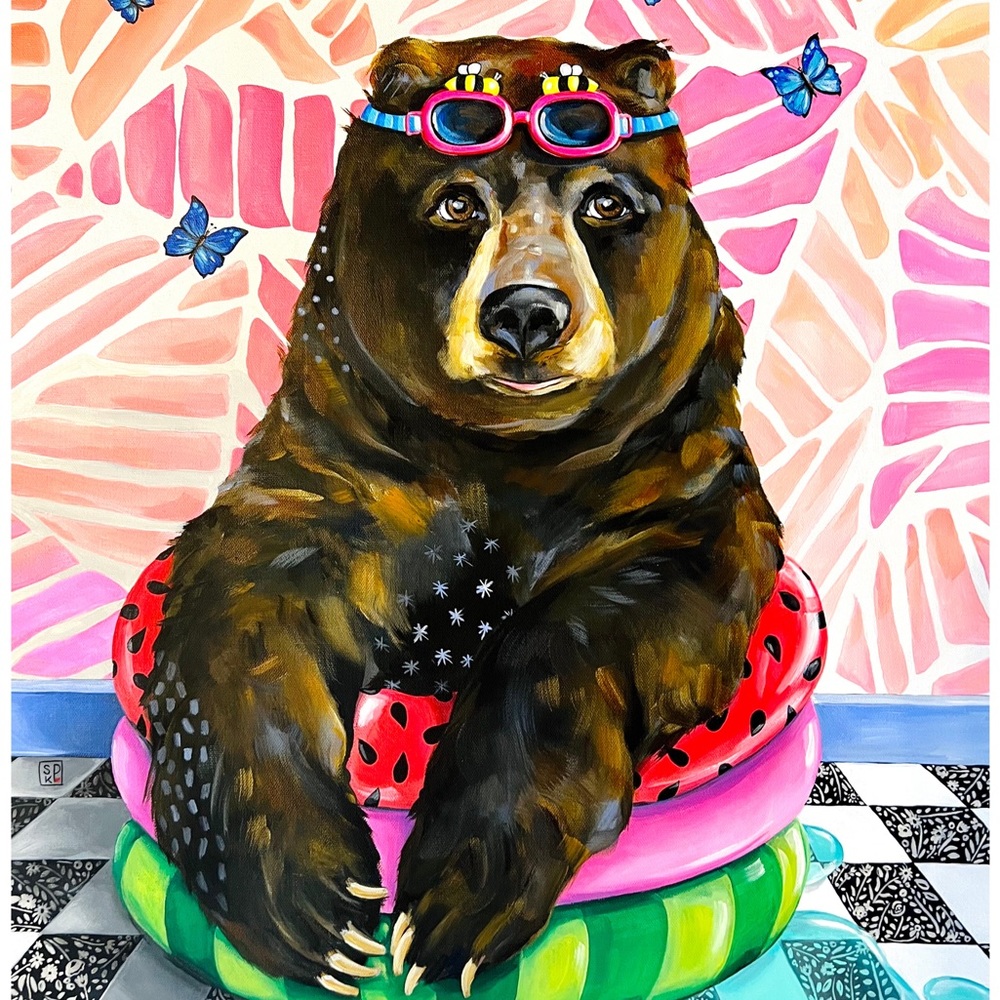 “Pool Bear, Don’t Care” Whimsical See Katie Paint giclée art print